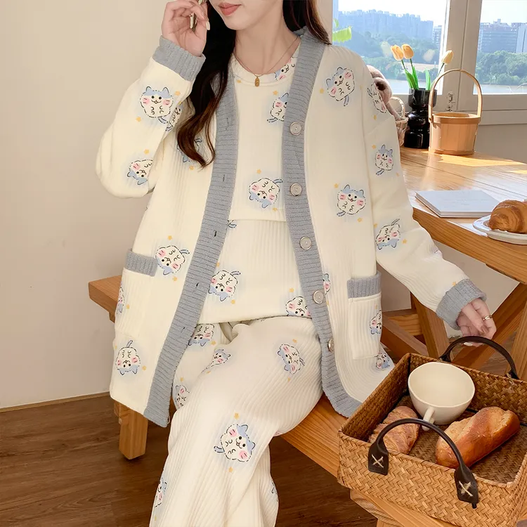 三件套空气棉月子服秋冬季产后孕妇睡衣产妇哺乳喂奶衣加厚保暖