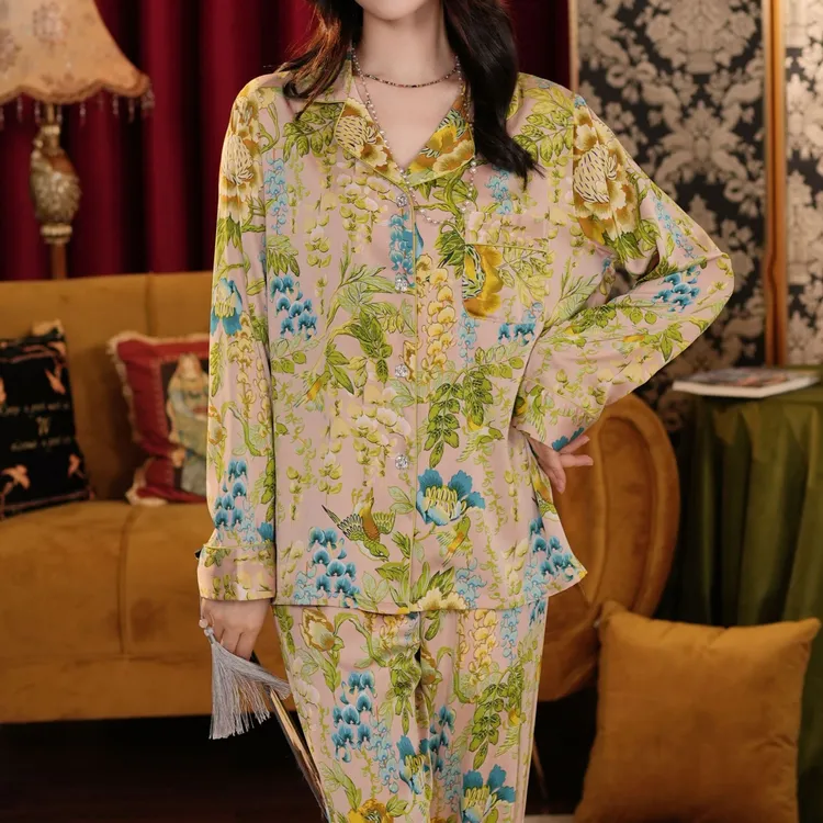 上海故事新款睡衣高级感网红家居服套装长袖冰丝绸可外穿睡衣