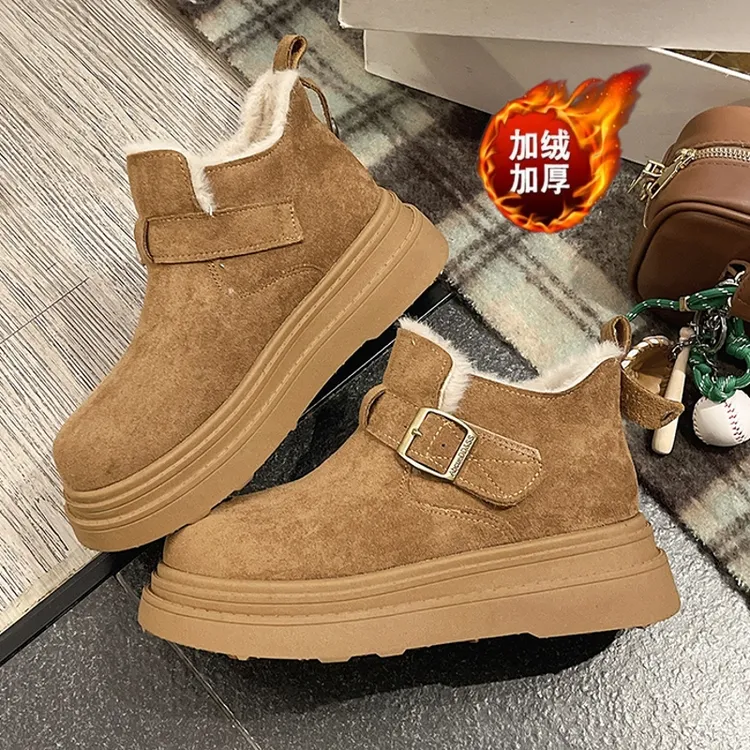 雪地靴女冬季2025新款加绒加厚勃肯厚底皮毛一体保暖东北棉鞋女款