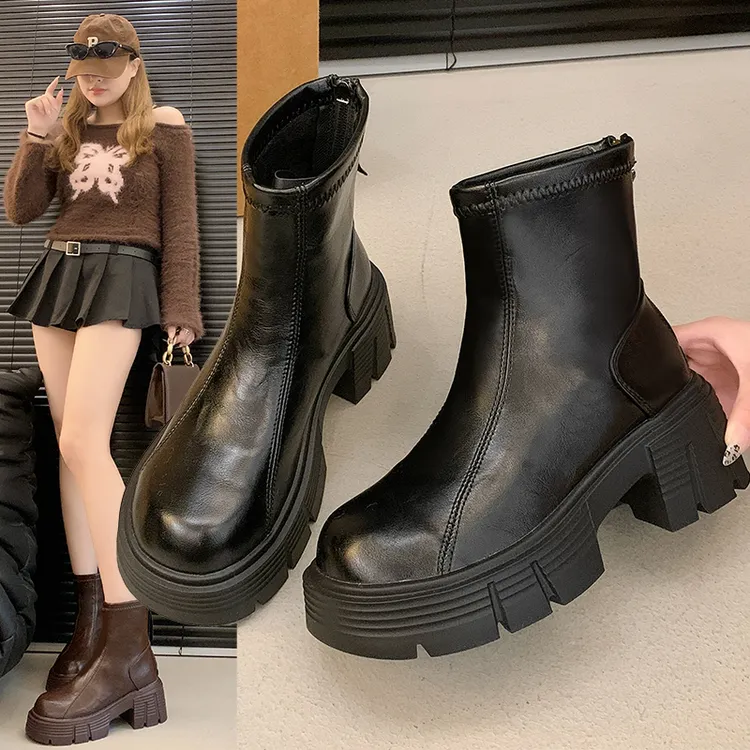 马丁靴女2025秋冬季新款百搭爆款短筒英伦风厚底增高小个子短靴女