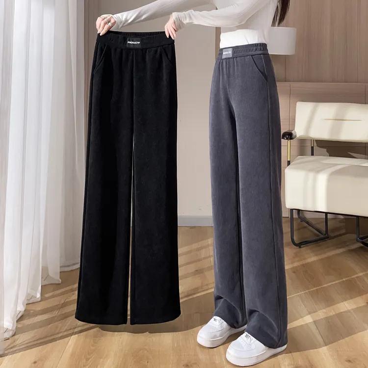 春秋窄版阔腿裤女垂感直筒九分小个子灯芯绒宽松长裤加绒加厚冬季