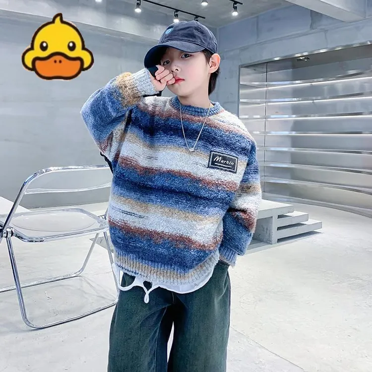 小黄鸭荣耀男童毛衣秋冬款2024新款儿童加绒男孩冬季加厚中大童打