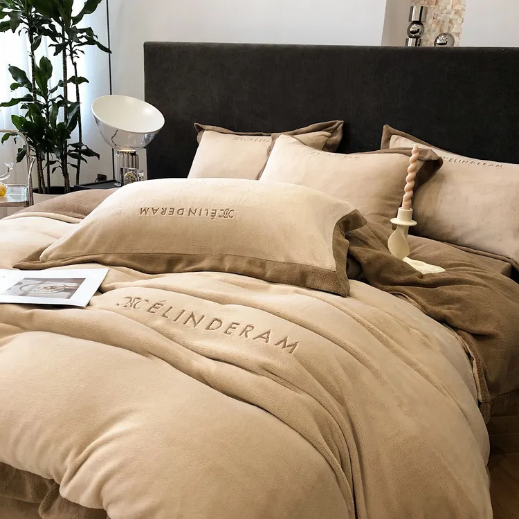 慕宸【赛琳】简约轻奢柔软亲肤加绒加厚全消光牛奶绒四件套保暖A类