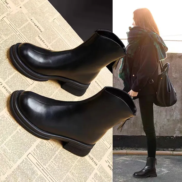 软皮短靴女靴子2024春秋新款马丁靴女爆款单靴冬加绒英伦风瘦瘦靴