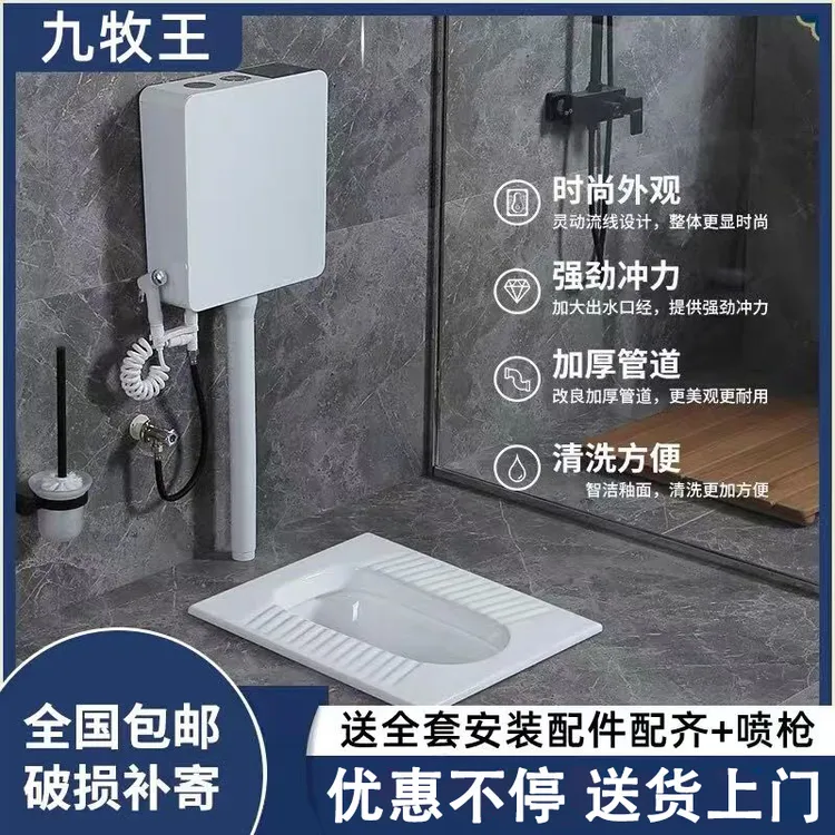 九牧王蹲便器水箱整套安装陶瓷大便器卫生间防臭蹲坑便盆便池蹲厕