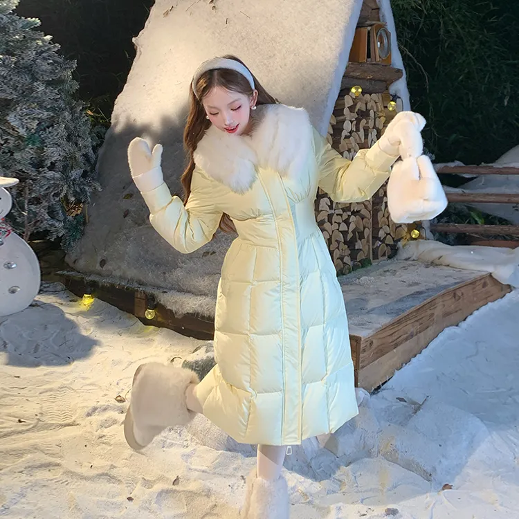 冰冰来了【奶酥包】少女感车条狐狸毛领羽绒服中长款收腰外套26502