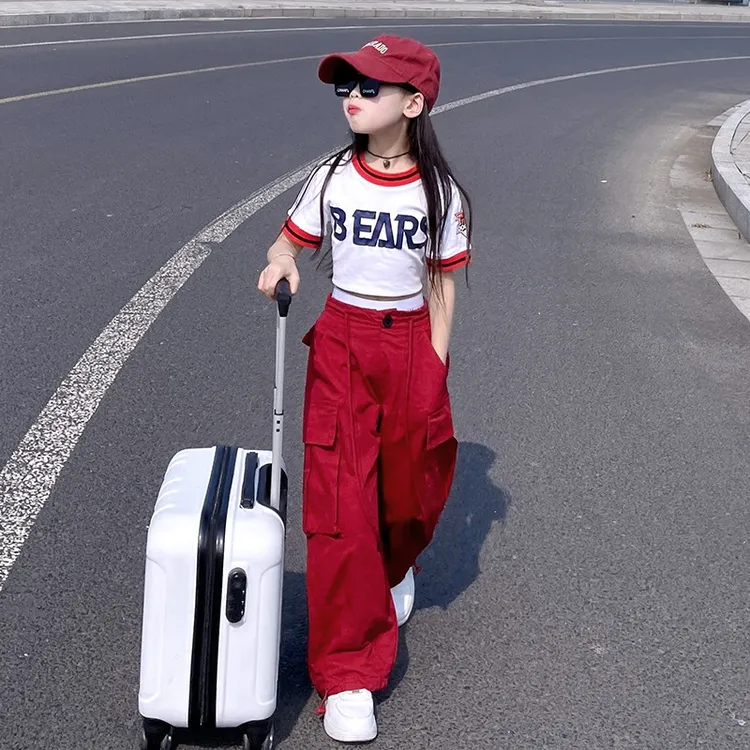 女童夏季工装裤套装2025新款时髦洋气短袖女孩夏装休闲运动两件套