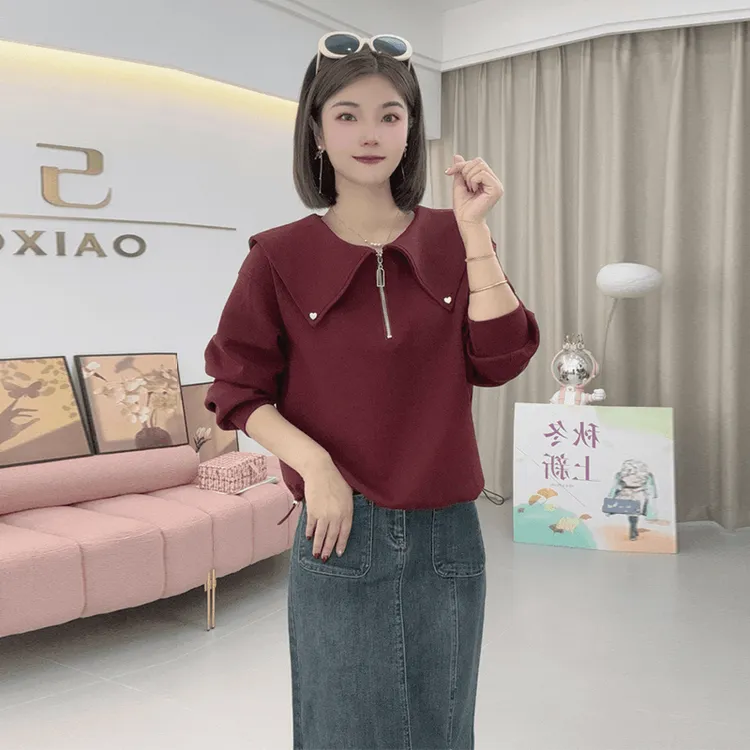 时尚卫衣女2024秋季新款宽松显瘦百搭小个子娃娃领休闲减龄外套潮