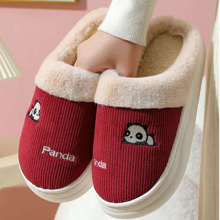 安可拉红棉拖鞋女冬天室内家居保暖毛绒可爱情侣简约防滑男包头拖