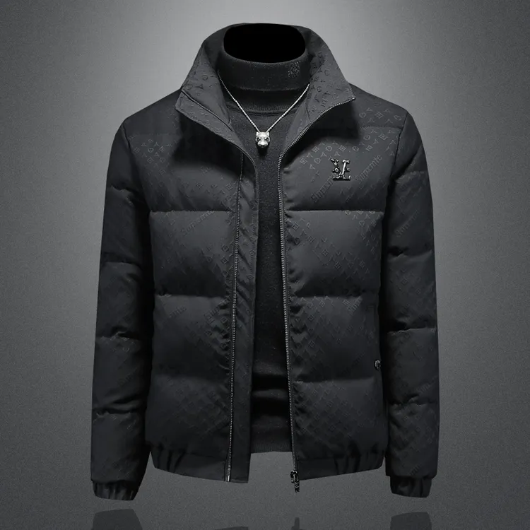 欧洲站潮牌男士羽绒服冬季新款修身立领提花白鸭绒加厚保暖外套男