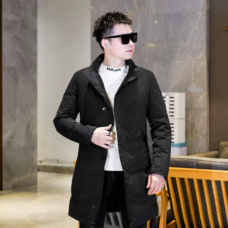 高端白鸭绒防寒服男士中长款羽绒服冬季新款修身潮流加厚保暖外套