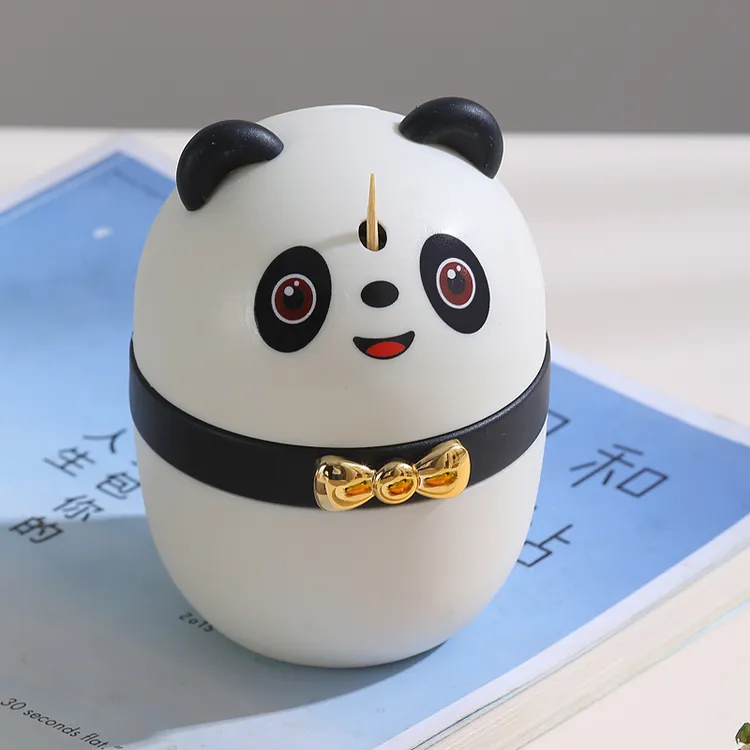 木可西熊猫牙签筒按压式自动弹出牙签盒家用卡通饭店牙签罐牙签桶