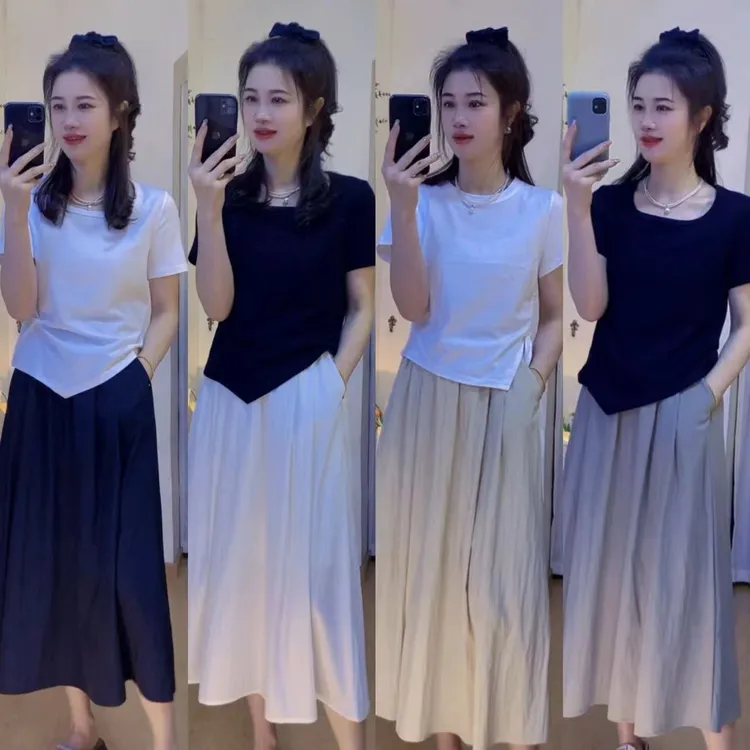 薄款山本裙女垂感夏季显瘦半身裙白色裙高腰中长款伞裙宽松休闲裙