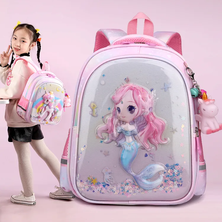 儿童书包幼儿园中大班女孩3-6岁5公主可爱卡通防水护脊美人鱼背包