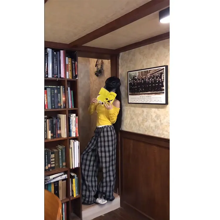 2024早秋新款甜美风气质时尚辣妹斜肩长袖上衣高腰显瘦格纹阔腿裤