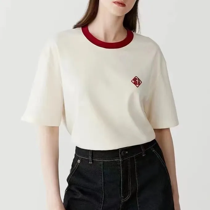 [裁缝方师傅家]福字刺绣圆领T恤休闲时尚百搭夏季宽松简约女款T恤