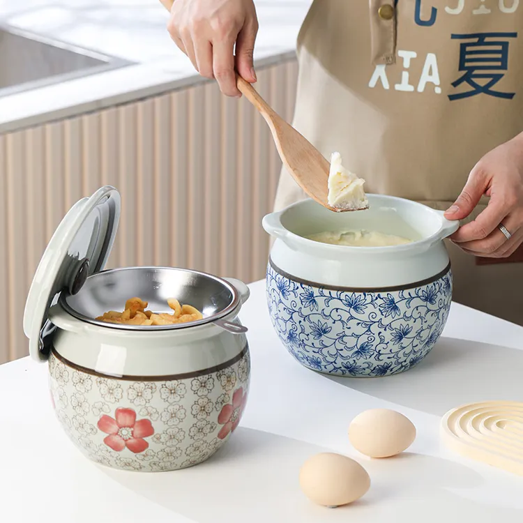 九夏无孔陶瓷猪油罐耐高温家用储油罐辣椒罐带盖[有网无网可选]