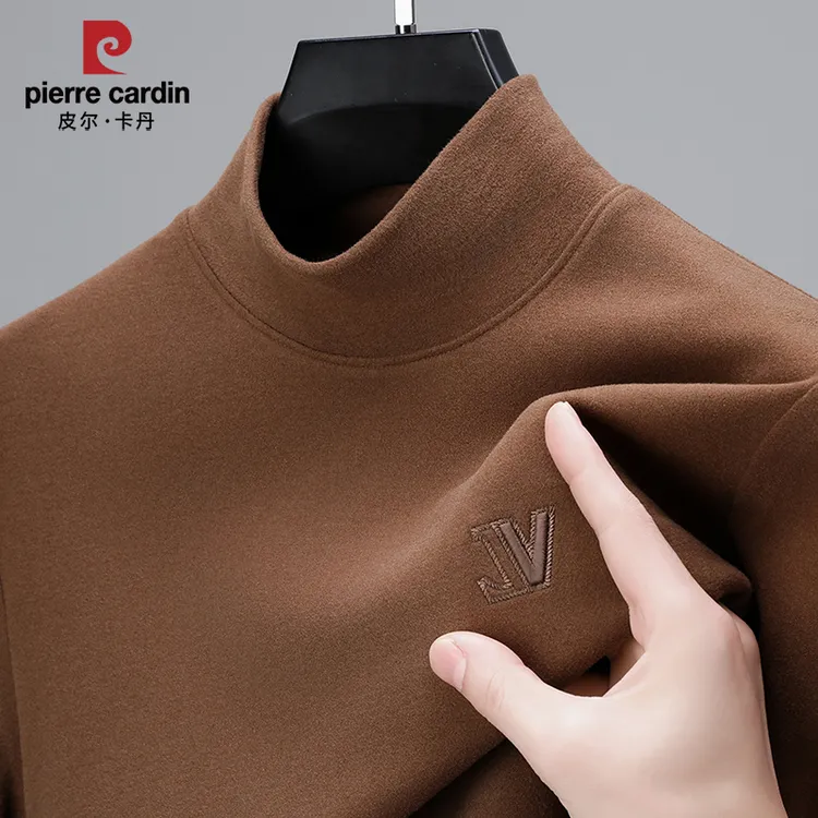 皮尔卡丹高端半高领德绒打底衫男士2024新款秋冬季长袖t恤男款潮