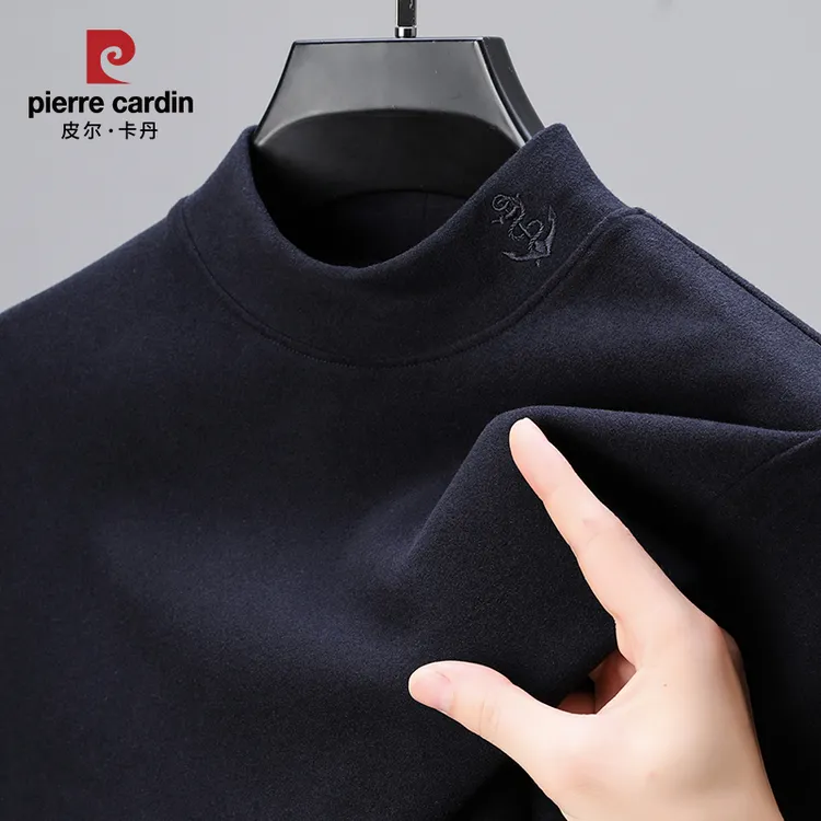 皮尔卡丹男士半高领加厚纯色中领德绒打底衫长袖保暖T恤百搭修身