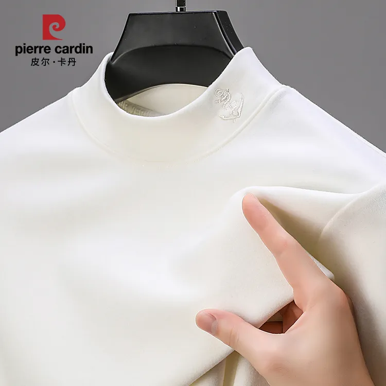 皮尔卡丹男士半高领加厚纯色中领德绒打底衫长袖保暖T恤百搭修身