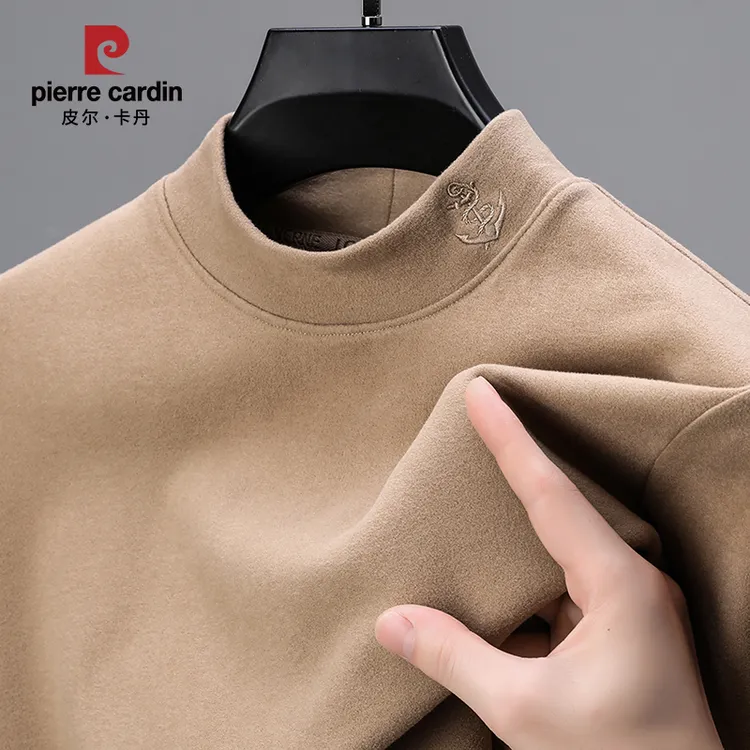 皮尔卡丹高档双面德绒打底衫男士半高领秋冬季内搭保暖长袖t恤男