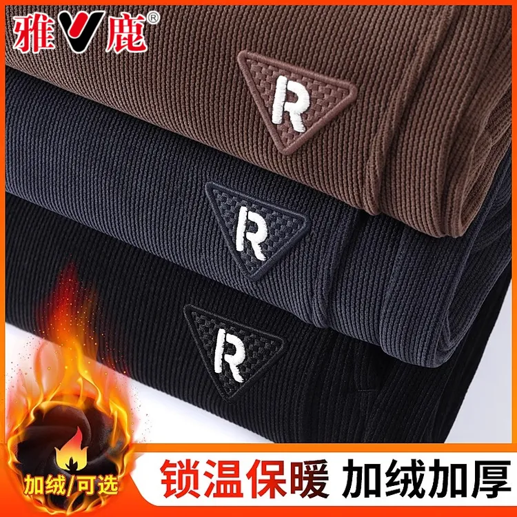 V/雅鹿冬季加绒加厚裤男士秋冬款宽松抗寒保暖运动灯芯绒休闲卫裤