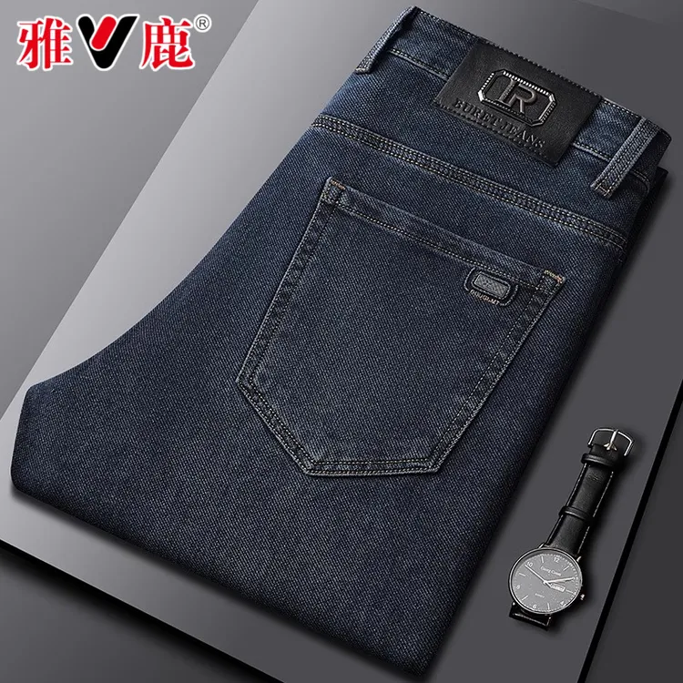 V/雅鹿秋冬款男士牛仔裤2025新款弹力直筒宽松水洗高端休闲长裤男