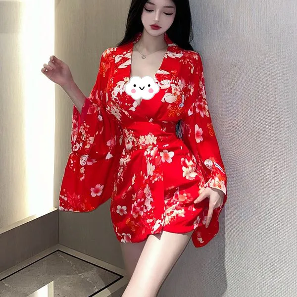 情侣睡衣性感纯欲日式樱花和服睡袍诱惑超短内衣套装火辣显瘦短裙