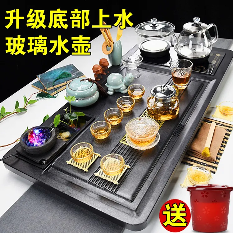 2023新款全自动玻璃烧水壶功夫茶具套装泡茶台茶盘家用一体大桌面