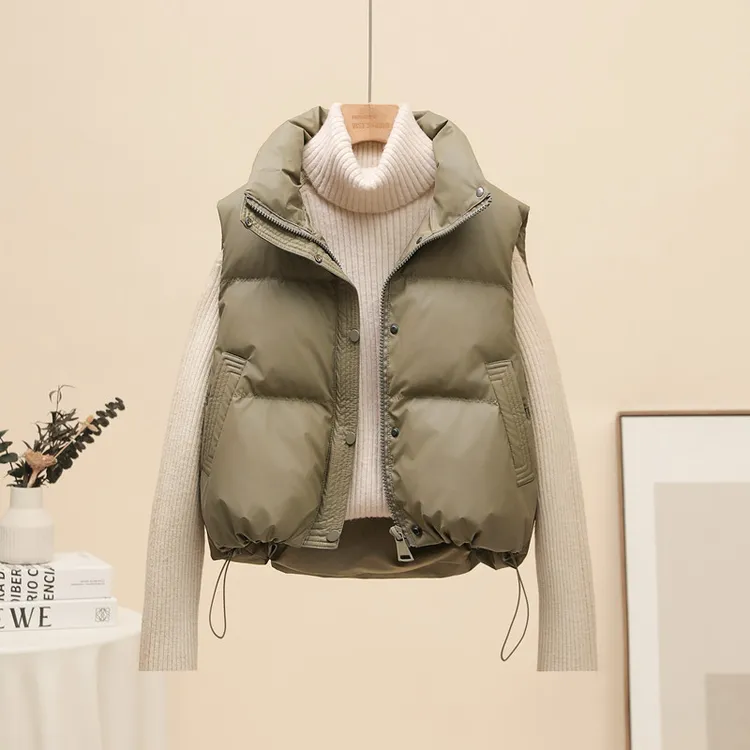 2025免洗PU皮羽绒马甲女短款秋冬韩版立领小个子时尚背心坎肩外套