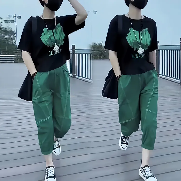 时尚休闲运动套装女2025新款爆款洋气宽松版洋气潮流减龄舒适夏装