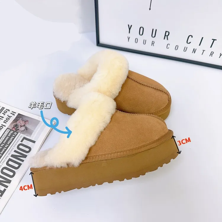 厚底星拖頌伊同款雪地靴增高牛皮羊毛冬季时尚防滑保暖包头拖鞋