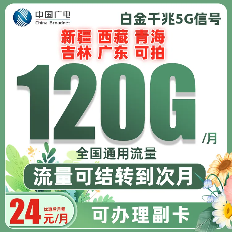 【新疆 西藏 青海 吉林 广东专属】广电120G大流量本地归属地号卡