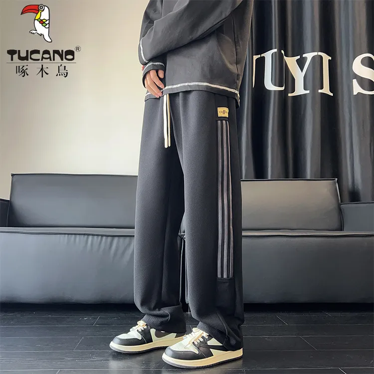 啄木鳥运动休闲裤子男港风秋季休闲百搭抽绳男士宽松直筒潮流卫裤