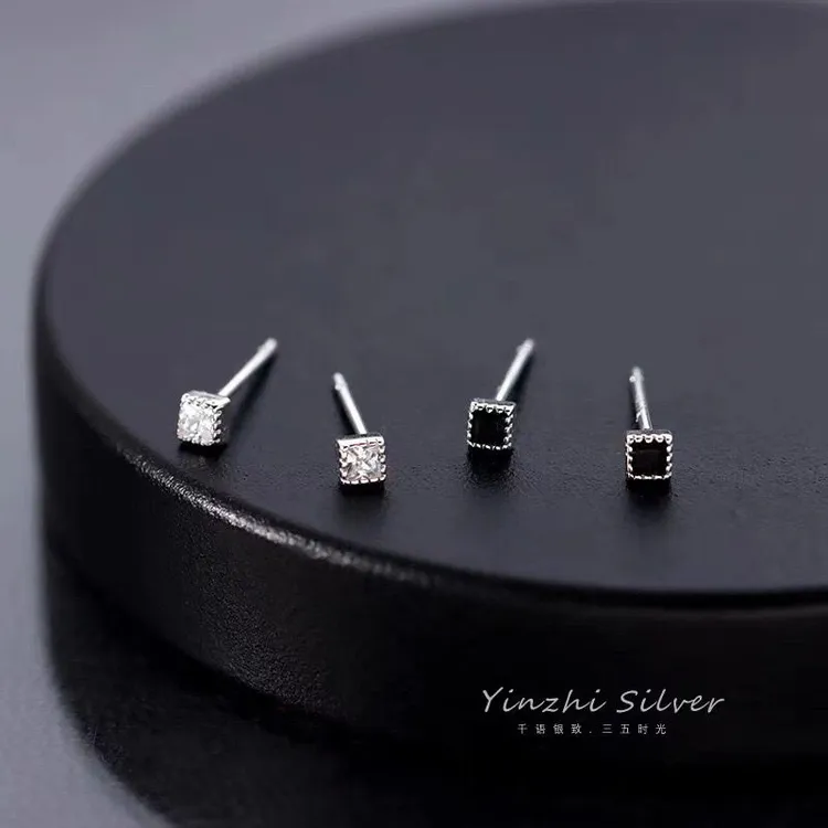 S925银针锆石耳钉女小巧精致耳骨钉睡觉免摘养耳洞耳环2023年新