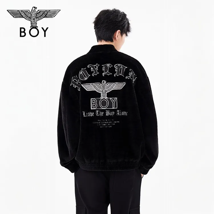 BOY冬24新品情侣款宽松高级感时尚黑色保暖立领外套N23061