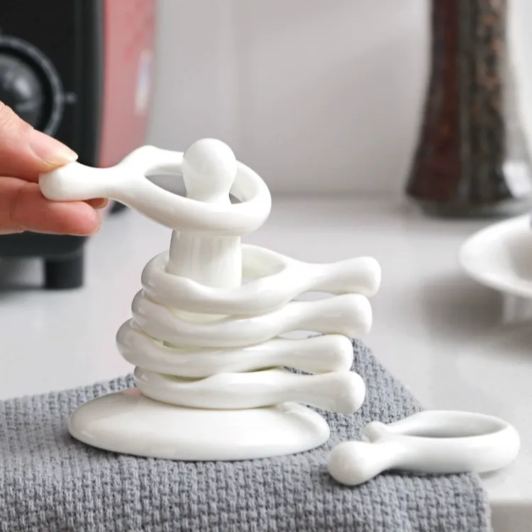 静茜纯白骨瓷高档创意多用筷架勺托筷枕蛋托餐厅便捷收纳陶瓷餐具