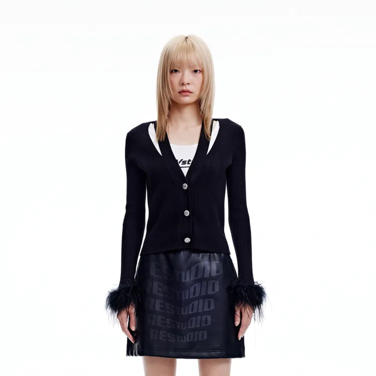 REVAN芮范甜酷高级感鸵鸟毛设计师款毛衫RN90601175