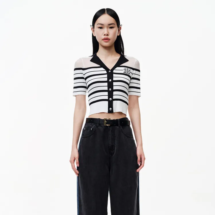 REVAN芮范复古欧根纱拼接针织衫RN30601163