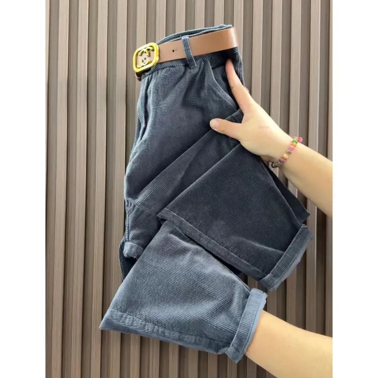 女士欧货宽松条绒哈伦裤秋季新款显瘦小个子高腰裤高档爆款萝卜裤