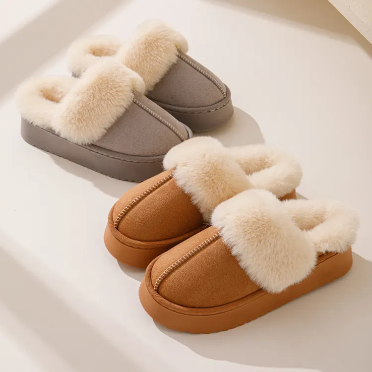 毛毛拖鞋女外穿新款秋冬一体雪地靴厚底加绒包头居家棉拖鞋女款