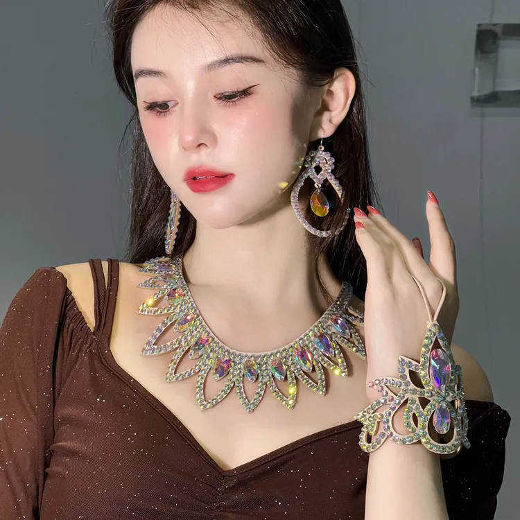 舞娘肚皮舞手链脚链手工烫钻手环表演出手脚饰东方舞套装项链配饰
