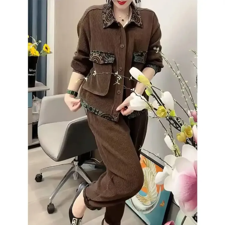新款上衣➕裤子套装时尚有设计感洋气中年女装春秋外套休闲两件套