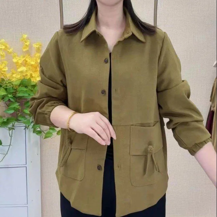 秋季新款纯色加里衬加厚外套遮肉显瘦时尚妈妈装洋气女士上衣开衫