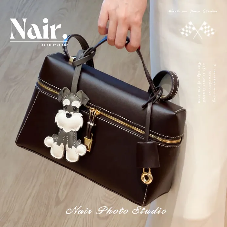 古莉奈尔乌木棕饭盒包真皮牛皮轻奢高级款手提单肩斜跨包黑标款女