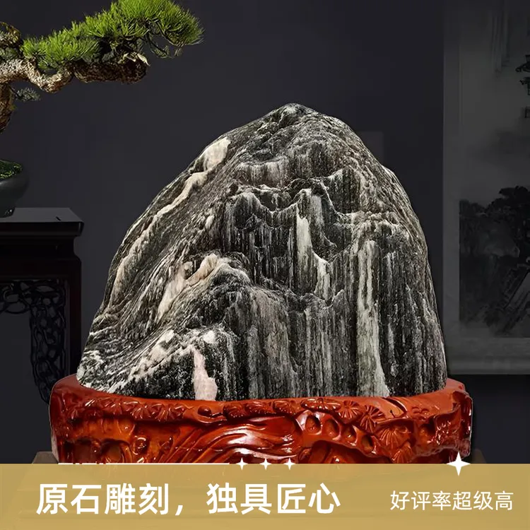 原石手工雕刻泰敢当办公室靠山石书桌玄关客厅室内老料原石风化