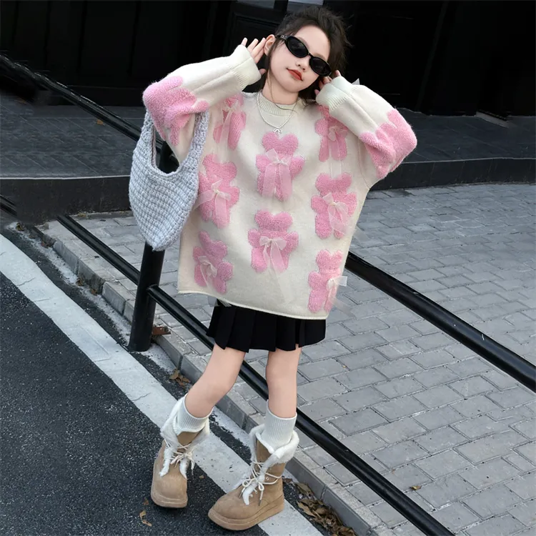 童装2024新款韩系穿搭秋冬季2024新款儿童毛衣女款加厚女童针织潮
