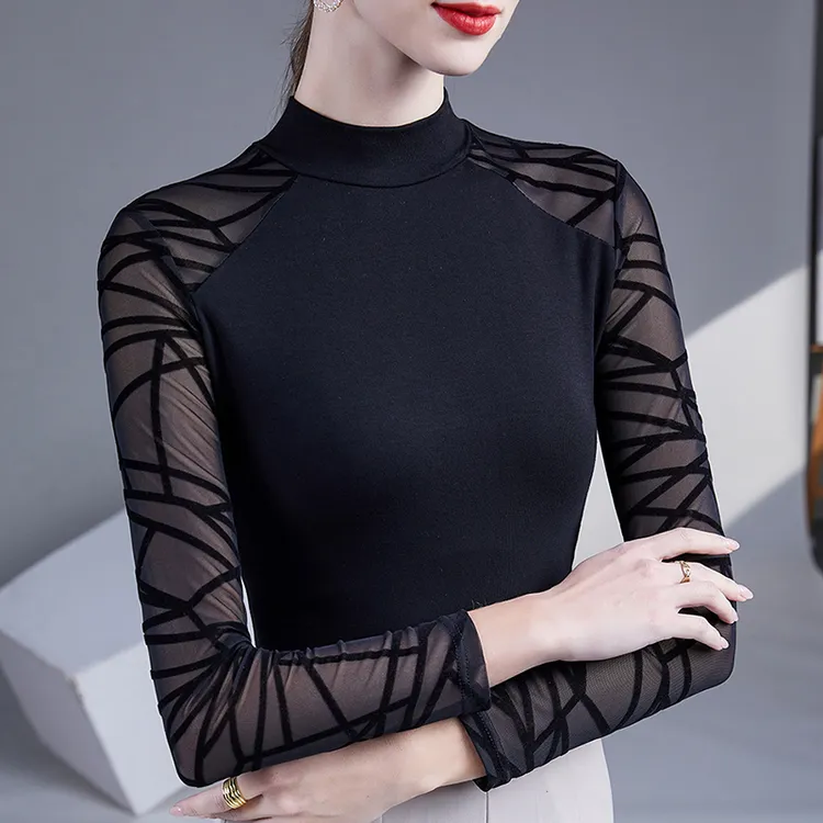 2025春秋新款外穿小衫小香风修身遮肉百搭半高领T恤洋气打底内搭