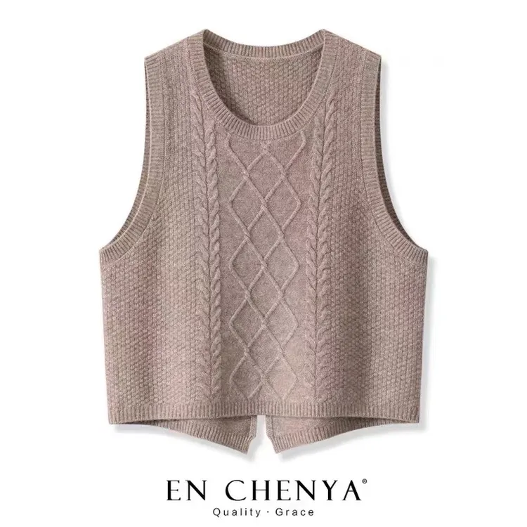 甜嫣100%纯羊毛加厚圆领宽松开叉马甲背心燕尾服秋冬无袖坎肩毛衣