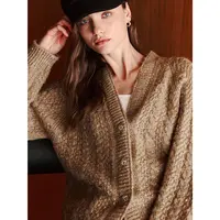 小岛微风【达播】意大利进口金棕色极简V领针织开衫 KS070307